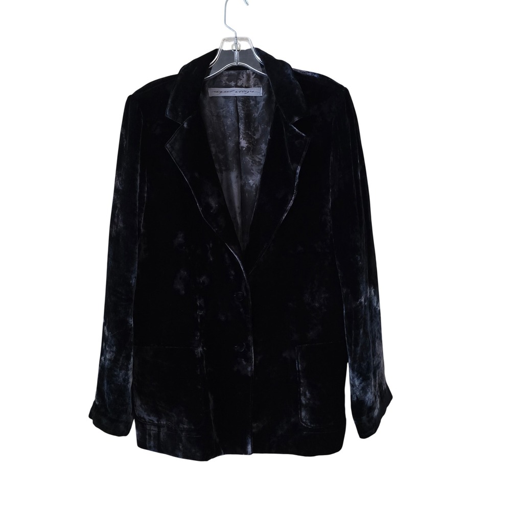 Raquel Allegra Black Silk Blend Velvet Blazer Jacket Size 2 preppy‎